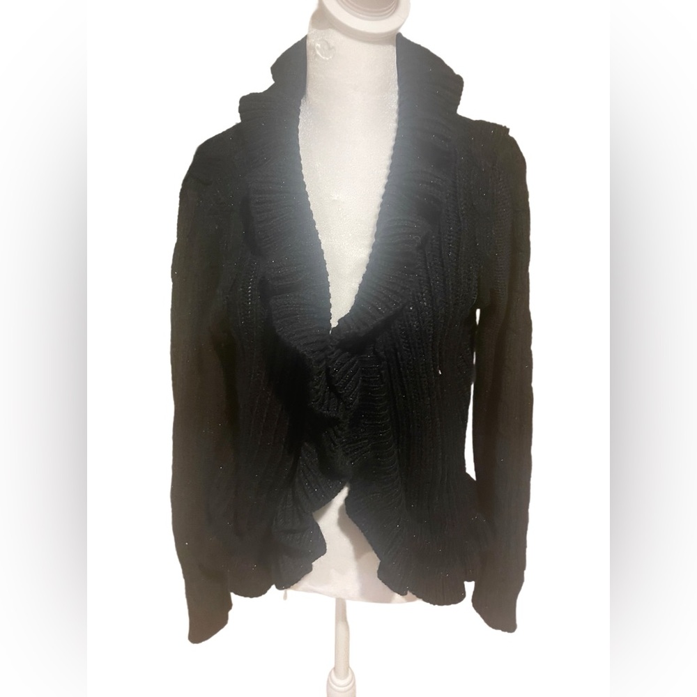 Elle Black Ruffled shimmery Cardigan